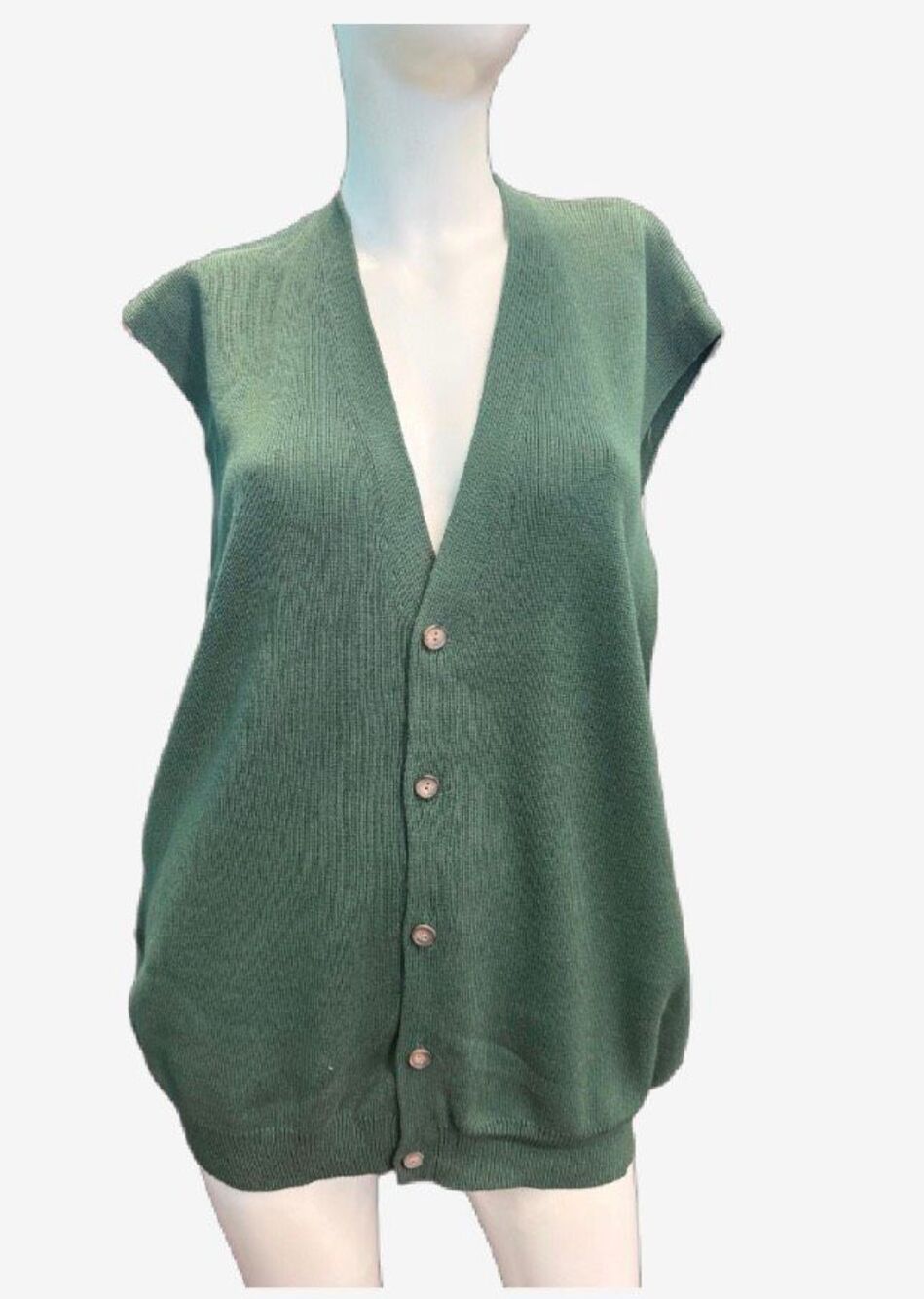 Eddie Bauer Green Cotton Sweater Vest Mens Size XL Button Up